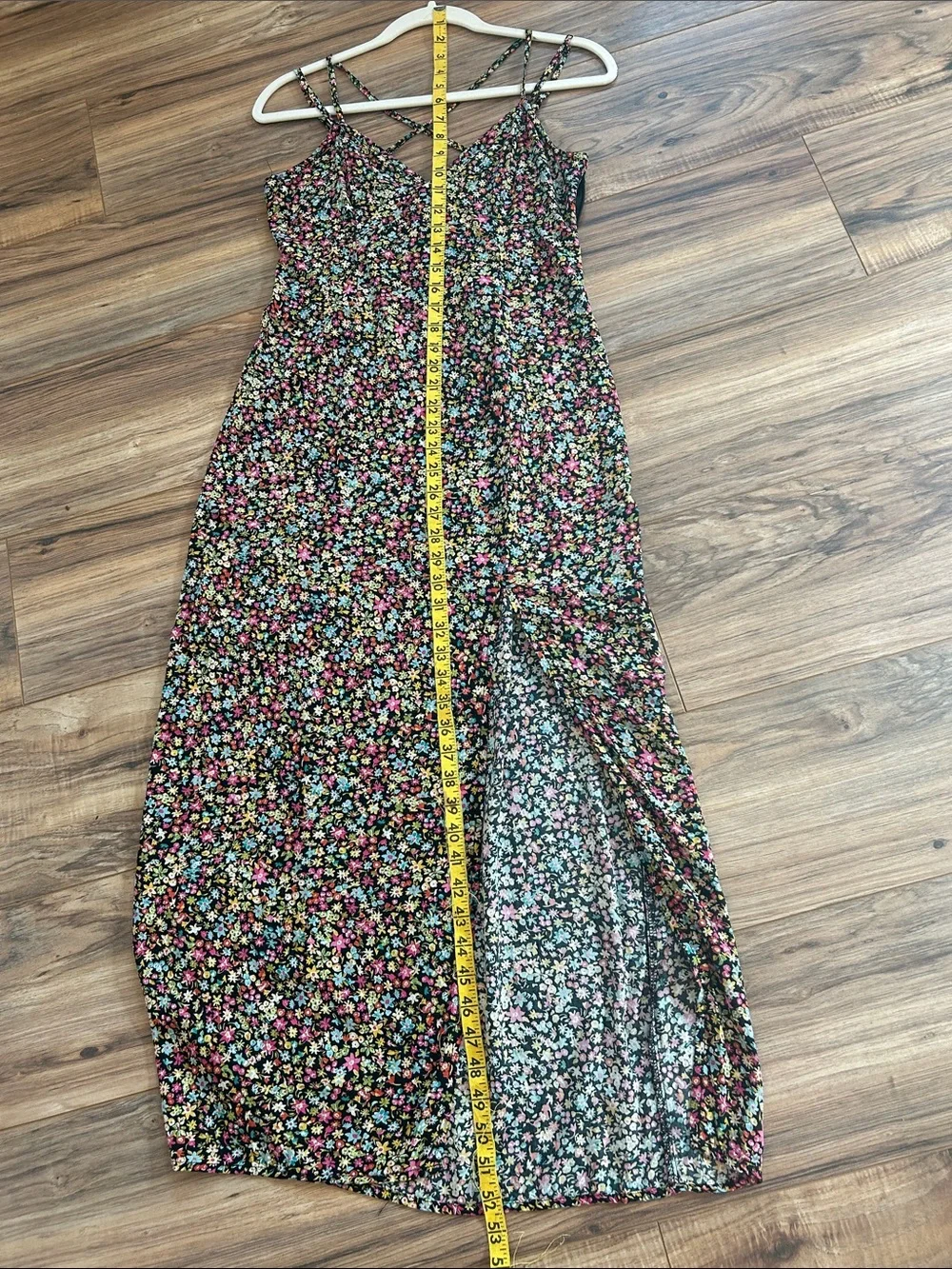 Zara Black Floral Maxi Slip Dress with Pink & Green & Blue Accents size medium - Picture 9 of 9